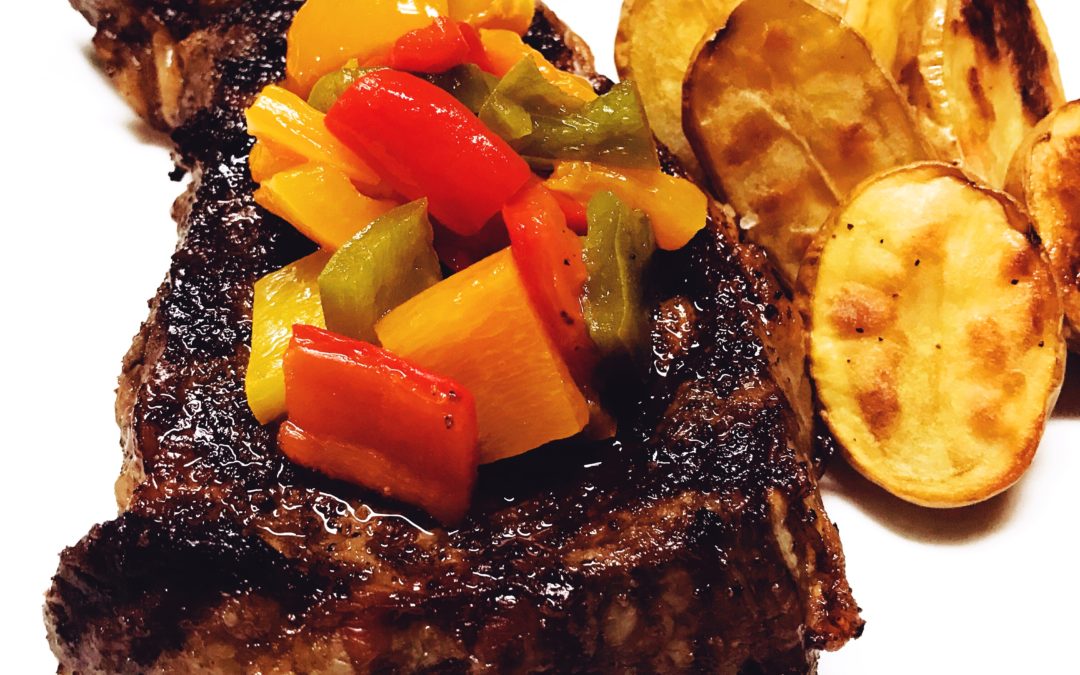Cajun Grilled Delmonico Steak with Smoked Peppers and Potatoes